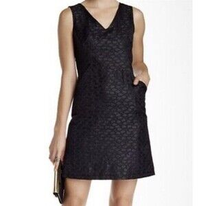 Max Studio Dress Womens Sz 2 Jacquard Sheath Little Black Dress Pockets Classic